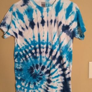 white, dark blue, light blue, tie-dye shirt